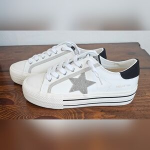 Vintage Havana Women's White Sneakers/Shoes with Glitter Star